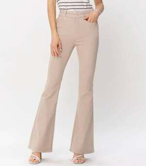 Judy Blue Tan Denim Double Waistband High Rise Boho Flare Jeans 13/31